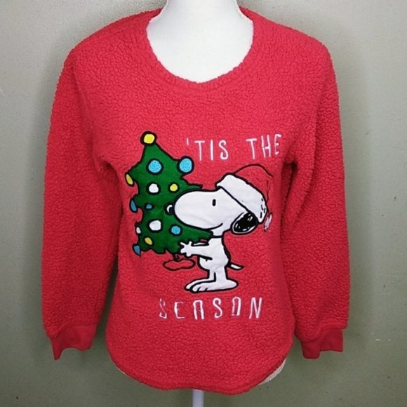 Snoopy  'Tis the Season' Red Nubby Textured Christmas Top  - Jr. M - Picture 1 of 7